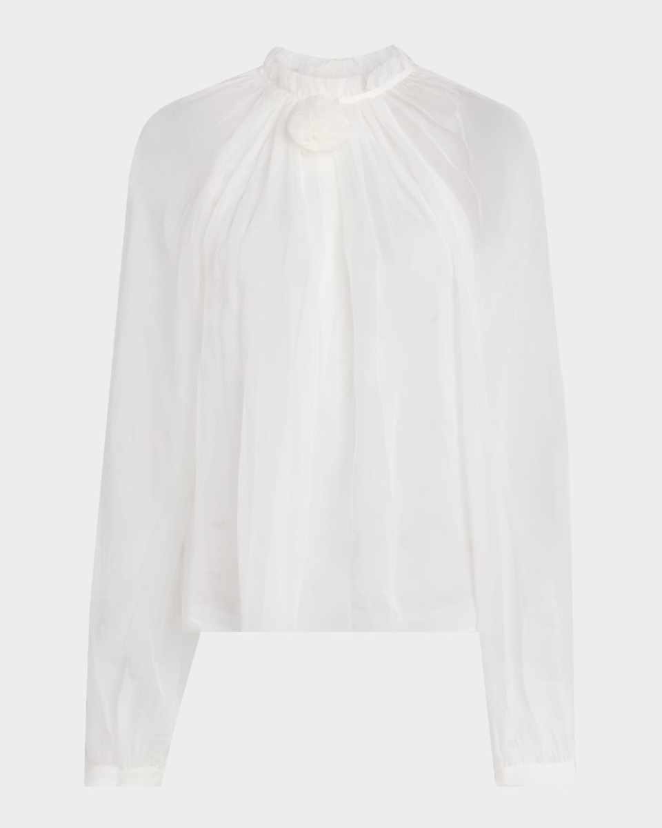 Gathered Silk Rosette Blouse